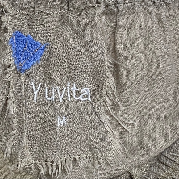 Yuvita Earthy Taupe Elastic Waist Pull On Linen Pants Comfy Size Medium - Picture 3 of 7